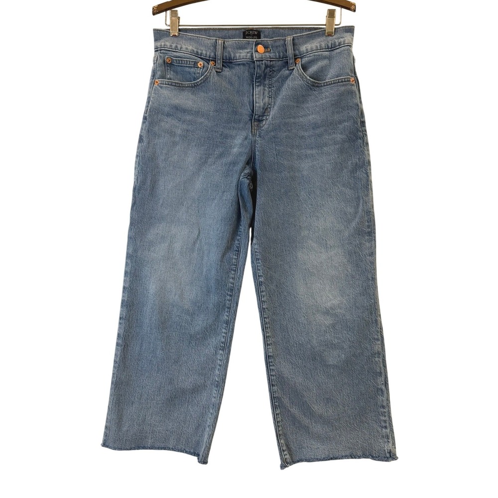 J.Crew Wide-Leg High Rise Crop Jeans Raw Hem Denim Size 28P Petite